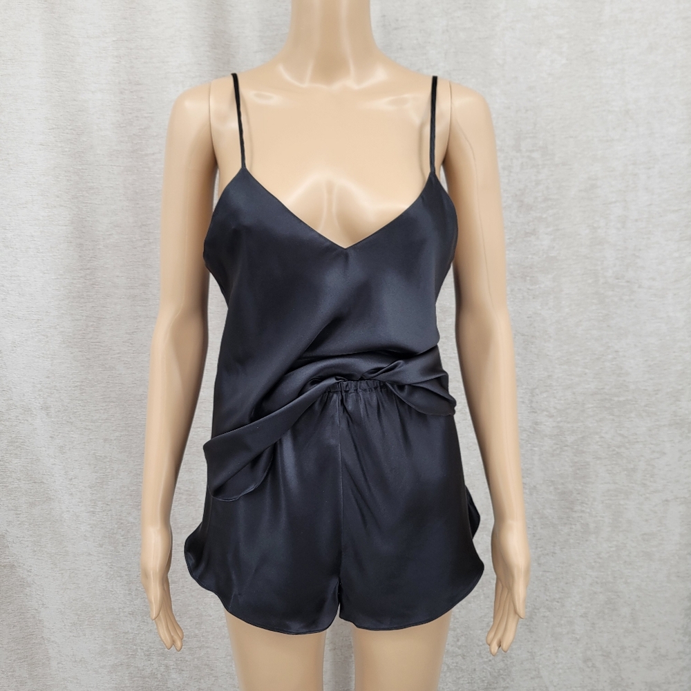 Elegant Black Satin Pajama Set